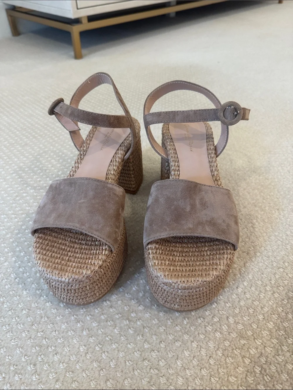 Gianvito Rossi Taupe Suede Woven Platform Sandals